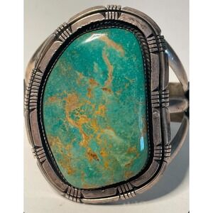 Roy Buck Navajo Sterling Silver Large Turquoise Cuff Bracelet Native American
